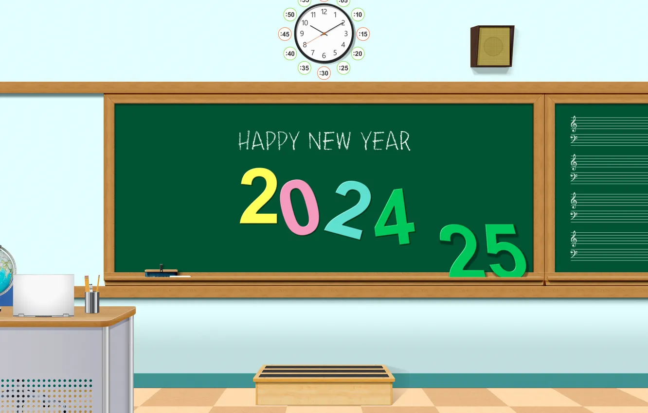 Photo wallpaper happy new year, New Year, classroom, 2024, 2024 year