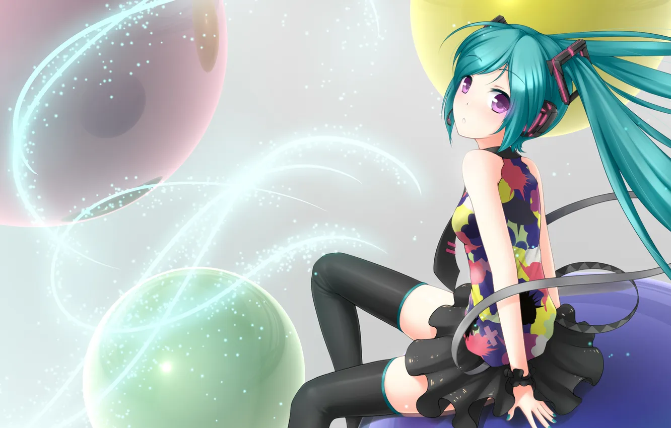 Photo wallpaper girl, headphones, art, microphone, vocaloid, hatsune miku, Vocaloid, kerasu
