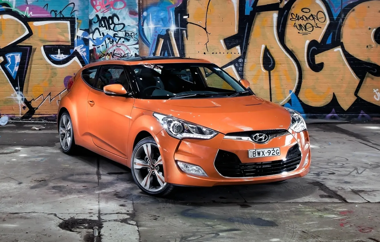 Photo wallpaper coupe, grafiti, Hyundai, the front, Hyundai, Veloster, Veloster HD