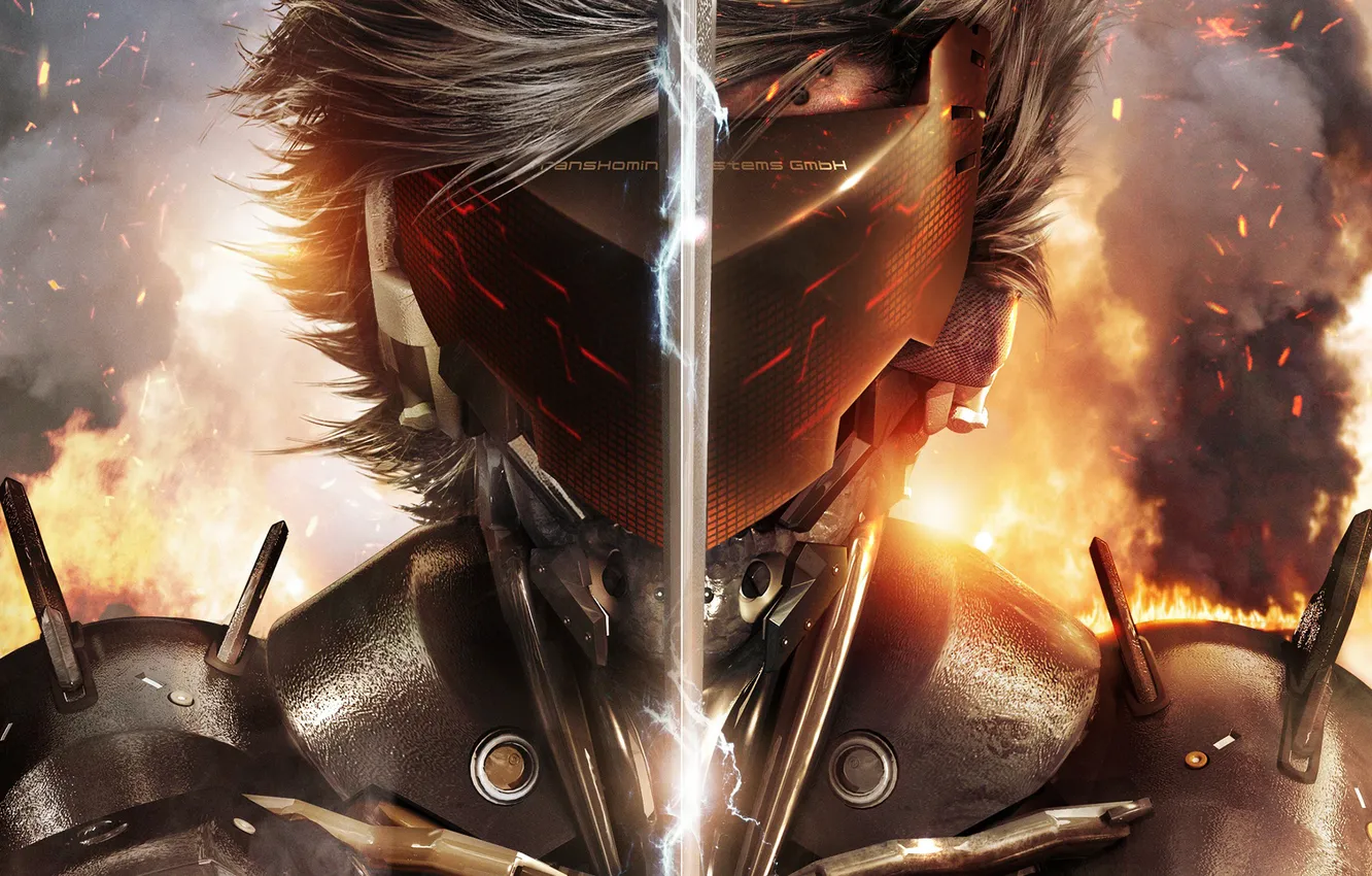 Photo wallpaper lights, steel, sword, protection, mask, armor, ninja, cyborg