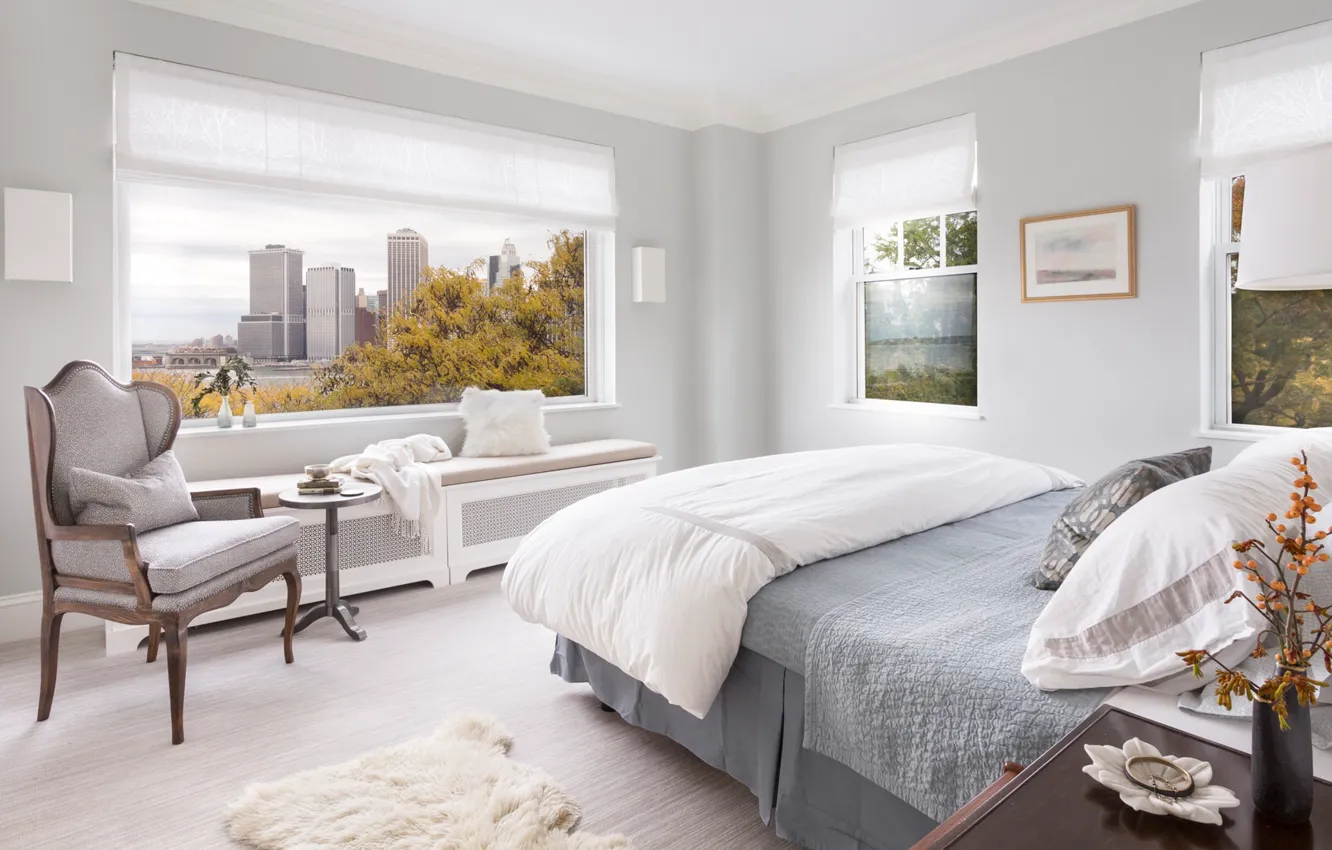 Photo wallpaper design, style, room, interior, New York, bedroom, Brooklyn Heights Apartment, by Ben Herzog