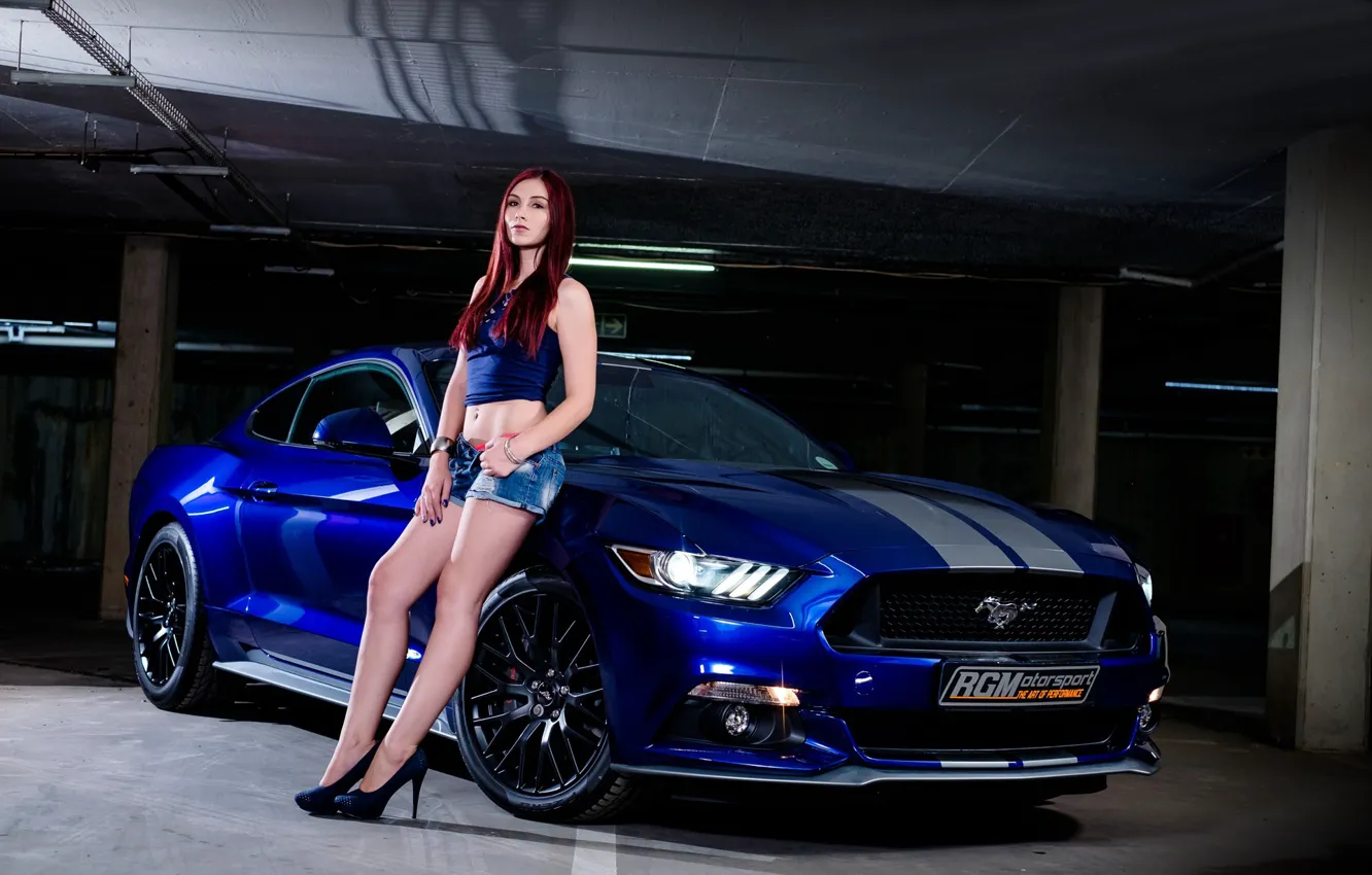 Photo wallpaper look, Ford, Girls, Parking, beautiful girl, blue auto