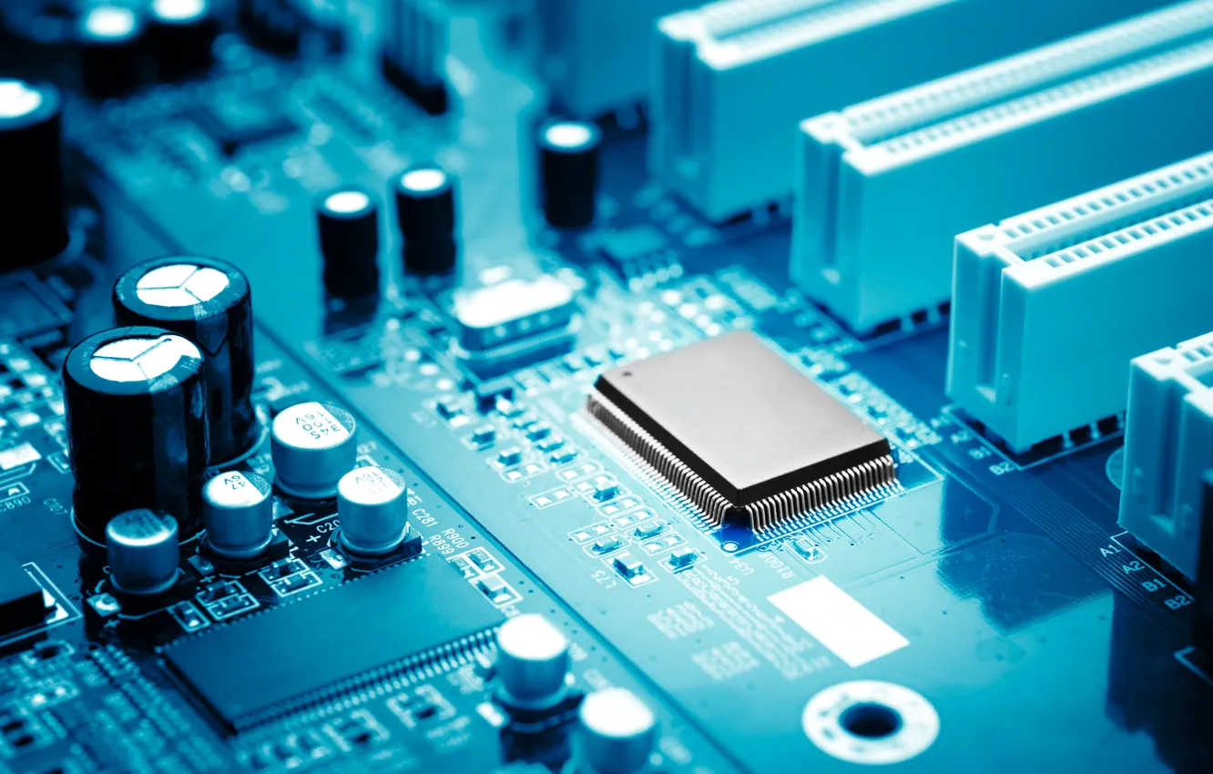 Photo wallpaper blue, electronic circuits, components