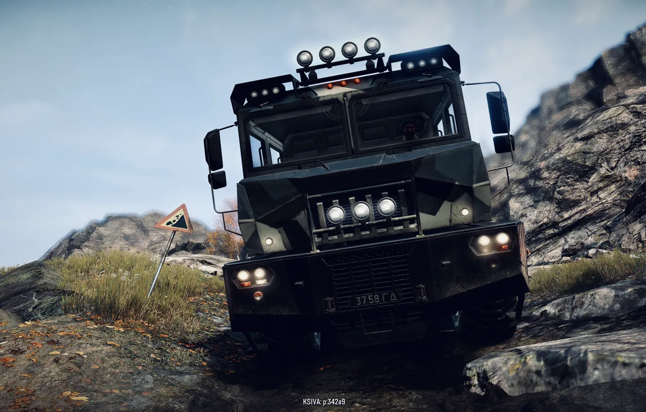 Photo wallpaper HDR, Lights, Truck, Game, Rocks, UHD, Xbox One X, Photography by Tom