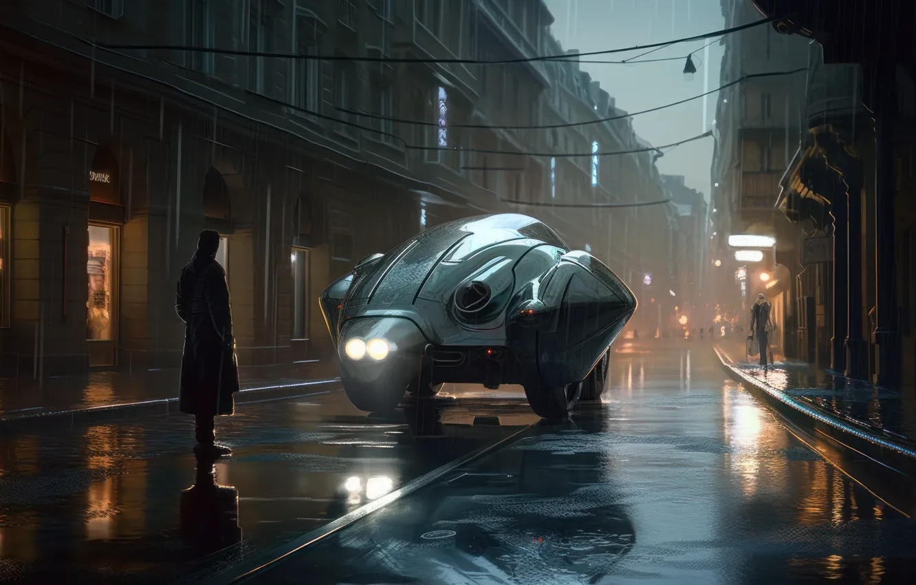 Photo wallpaper machine, the city, fiction, people, science fiction, vehicle, The Art of AI, AI Art