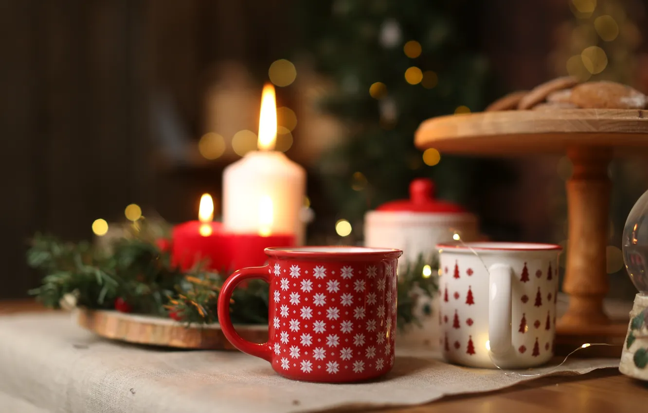 Photo wallpaper candles, Christmas, New year, mugs, Lyubov Pyatovskaya