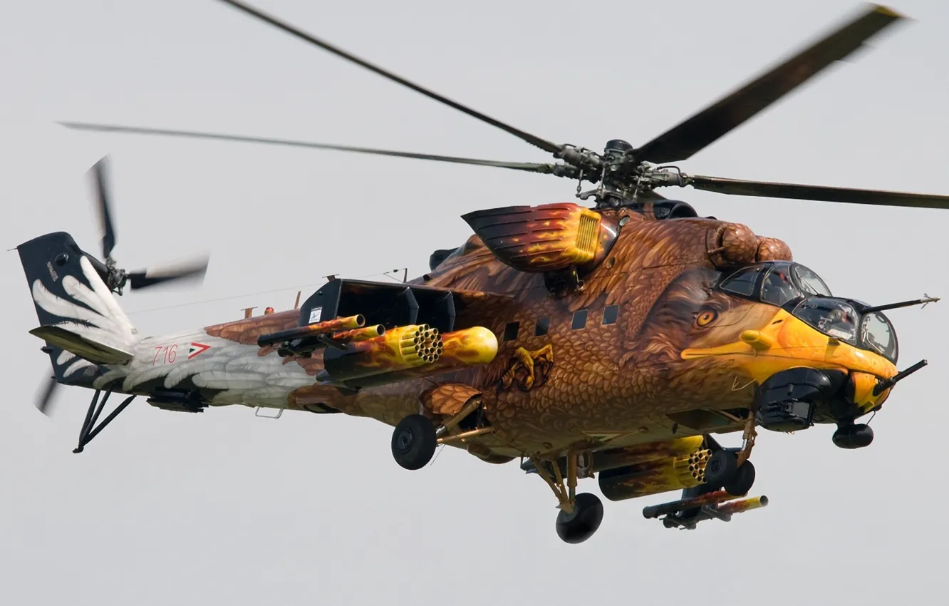 Photo wallpaper helicopter, airbrushing, weapons, FLIGHT, blades, VIEW, CHASSIS, MI-24