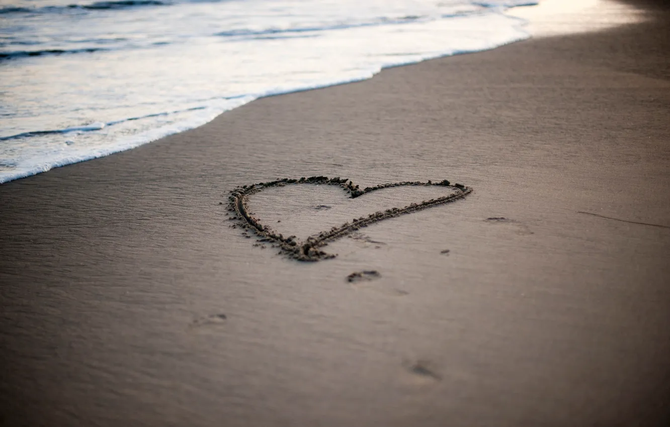 Photo wallpaper sand, sea, wave, beach, water, love, background, widescreen