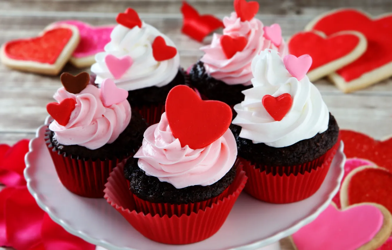 Photo wallpaper cookies, hearts, love, cream, heart, valentine's day, cupcakes, rockvillephoto