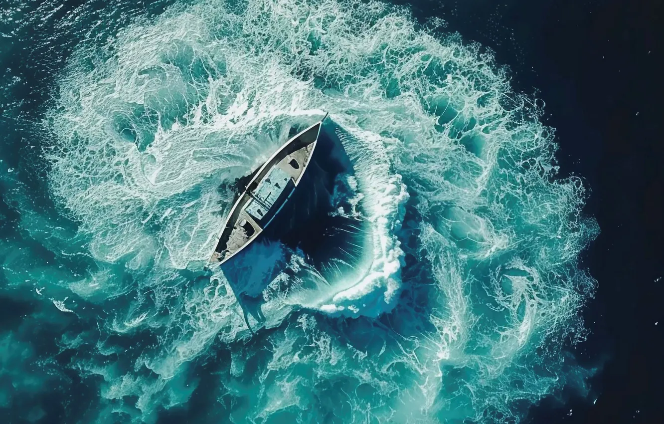 Photo wallpaper sea, wave, yacht, whirlpool, digital art, AI art, The Art of Artificial Intelligence, The Bermuda …