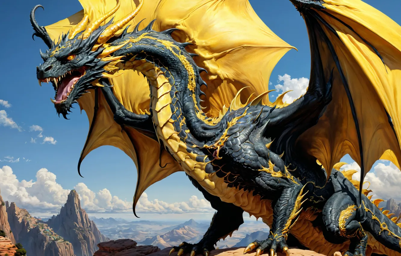 Photo wallpaper dragon, wings, fantasy, mouth, 3D graphics