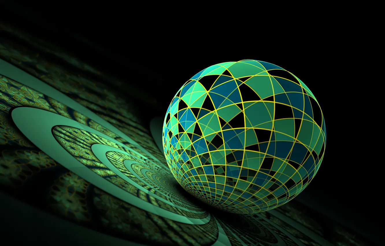 Photo wallpaper surface, blue, abstraction, green, balls, sphere, black background