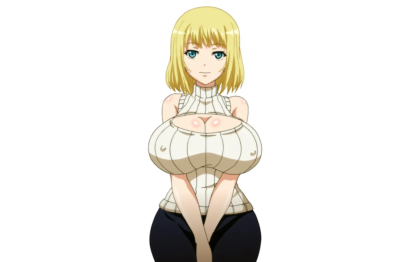 Photo wallpaper girl, sexy, cleavage, boobs, anime, beautiful, short hair, pretty