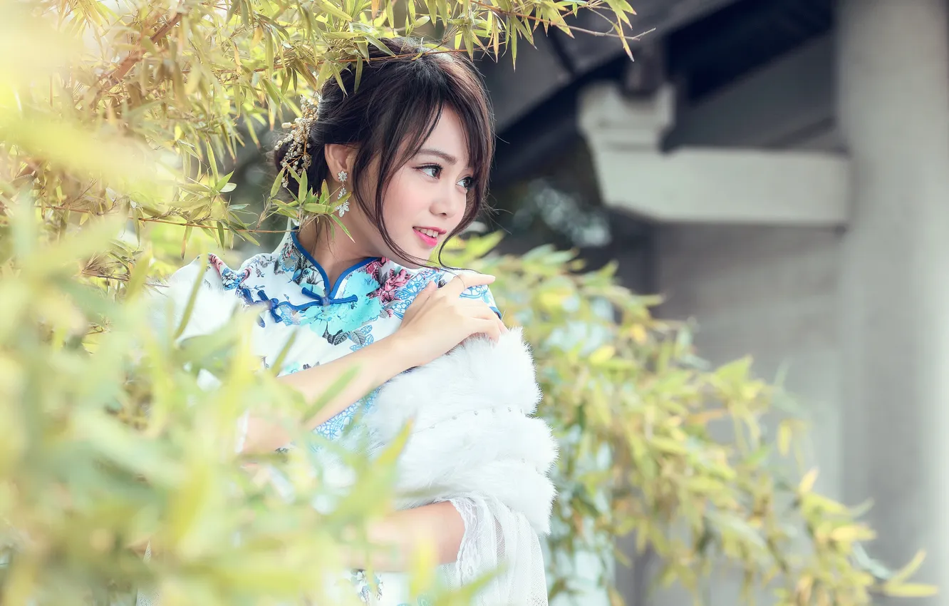 Photo wallpaper girl, smile, background, Asian