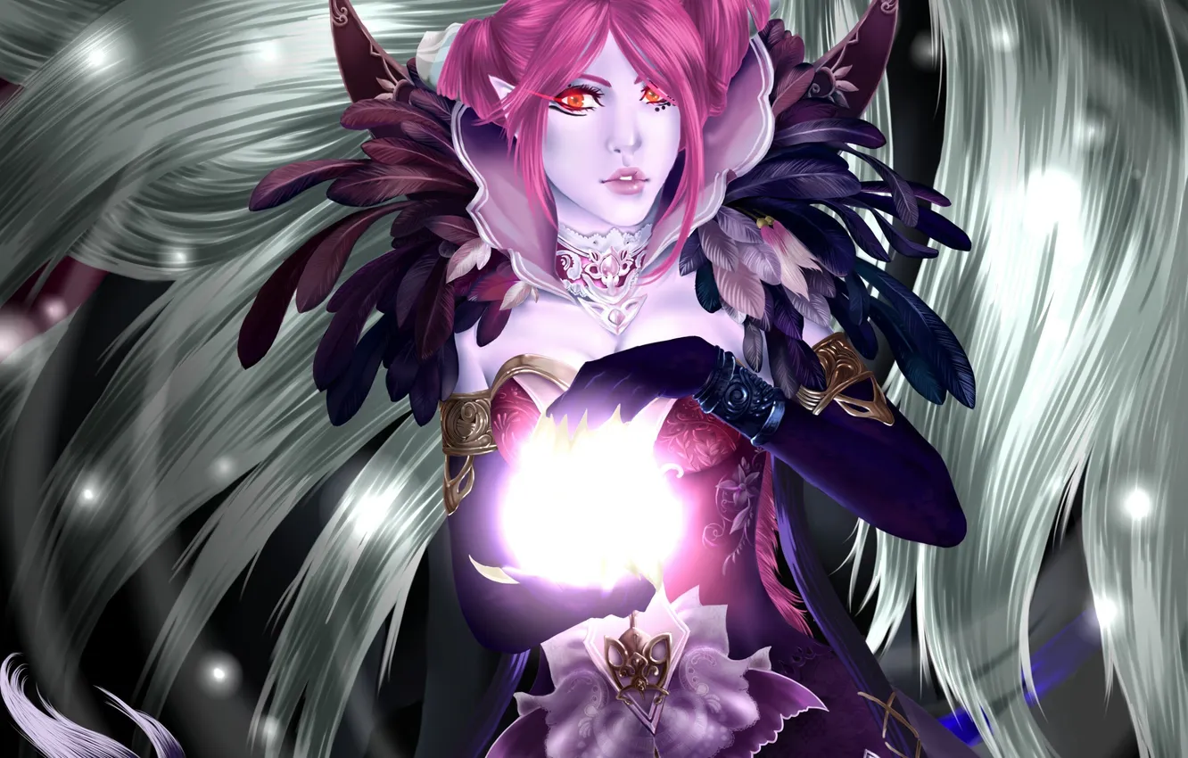 Photo wallpaper girl, fiction, magic, feathers