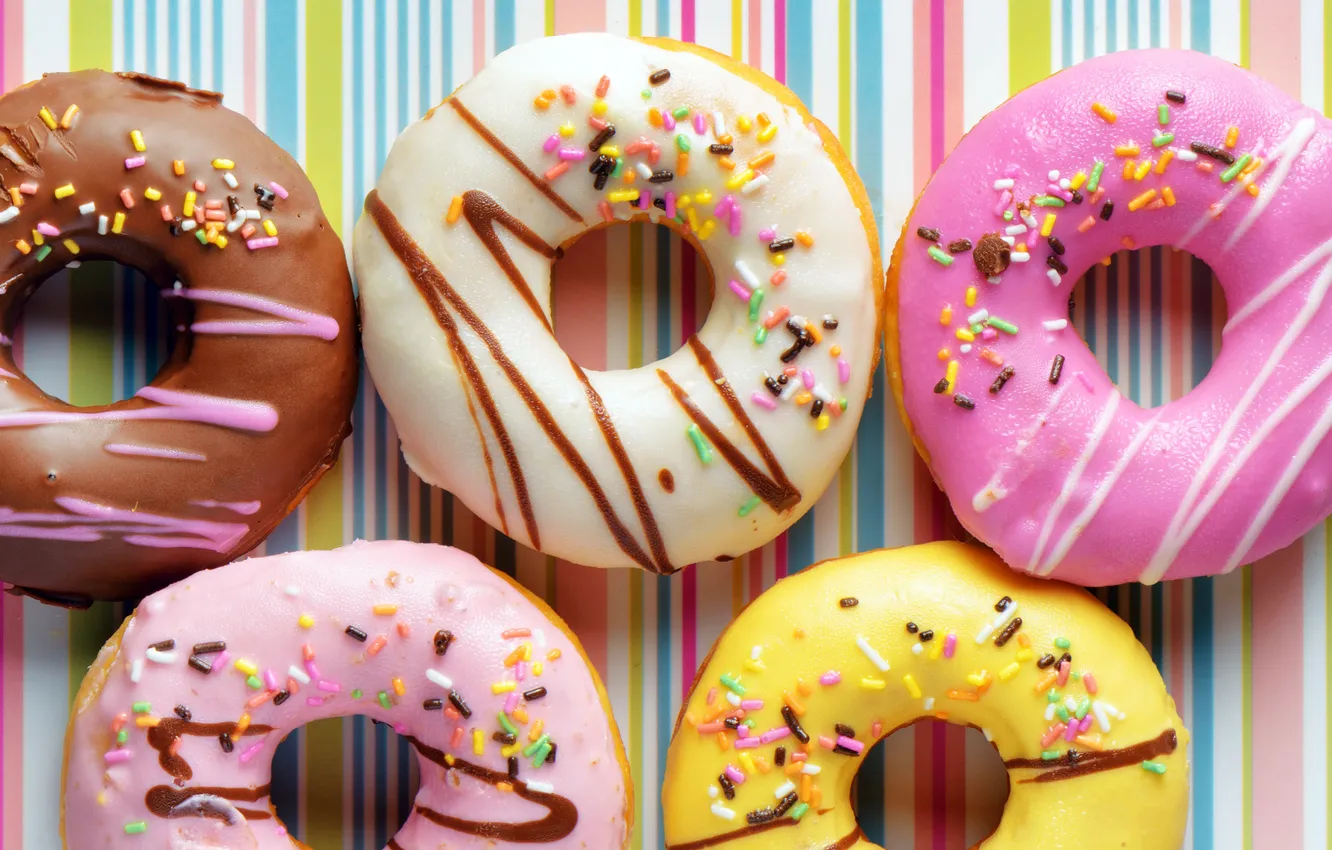 Photo wallpaper donuts, dessert, cakes, sweet, glaze, donuts