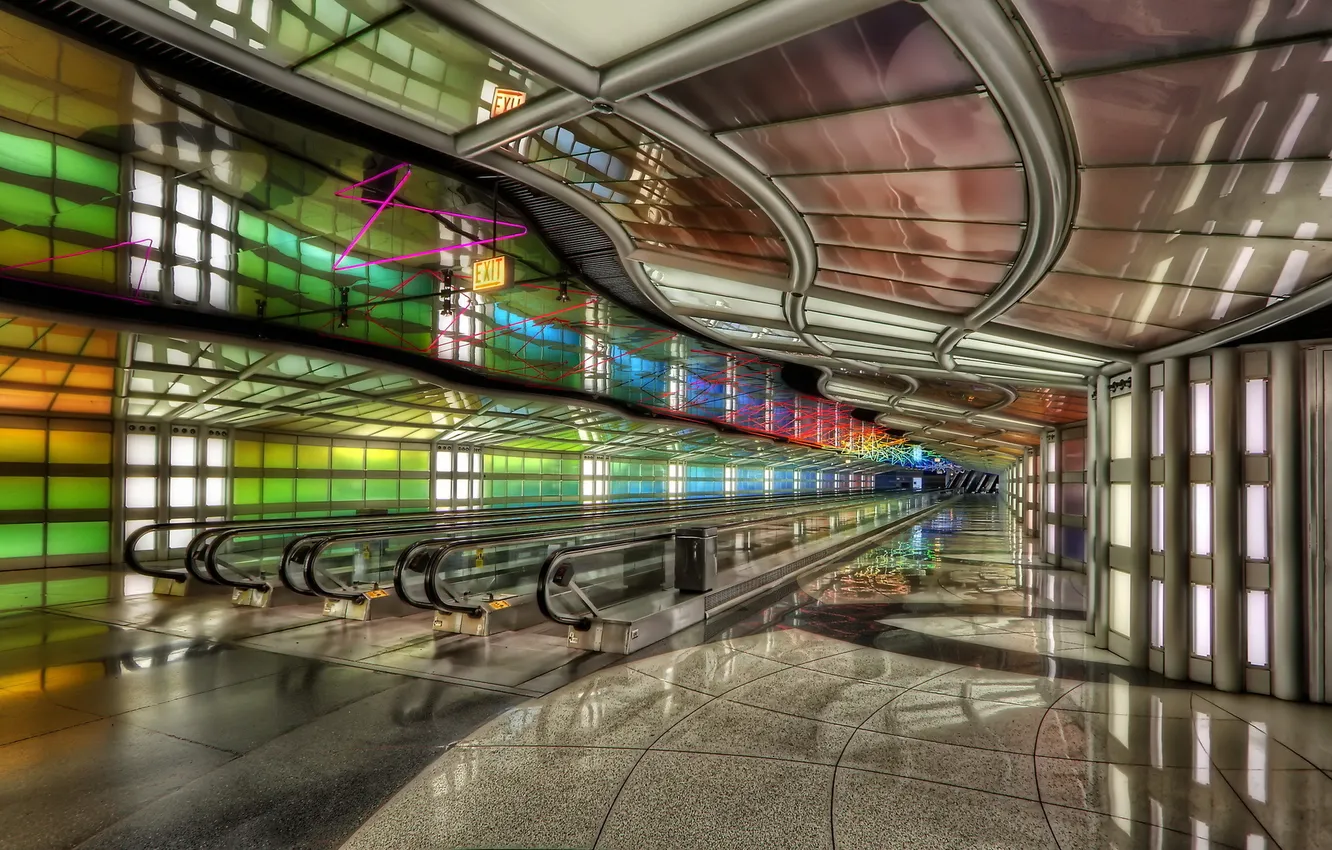 Photo wallpaper the city, building, escalator, Interier