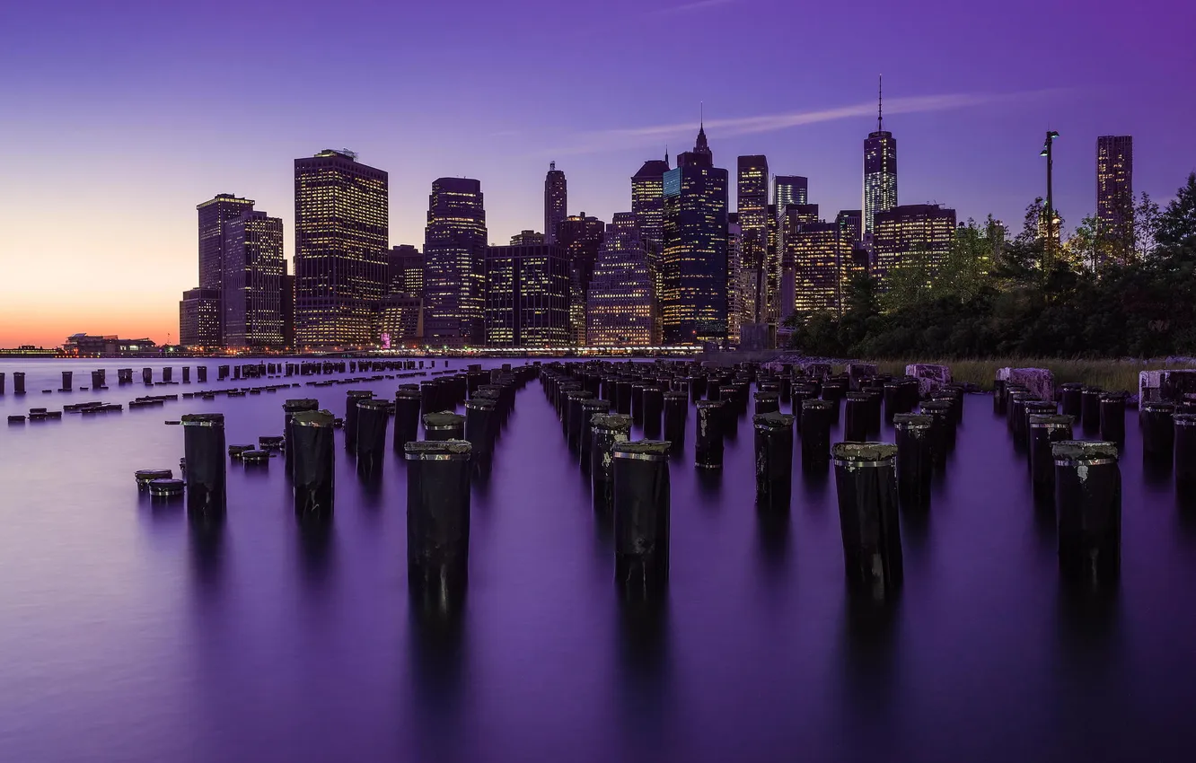 Photo wallpaper night, the city, view, building, home, New York, skyscrapers, panorama