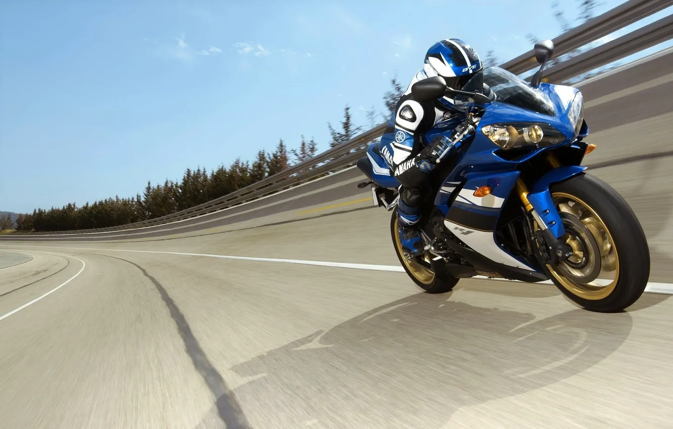 Photo wallpaper speed, motorcyclist, Yamaha, track, Yamaha, yzf-r1