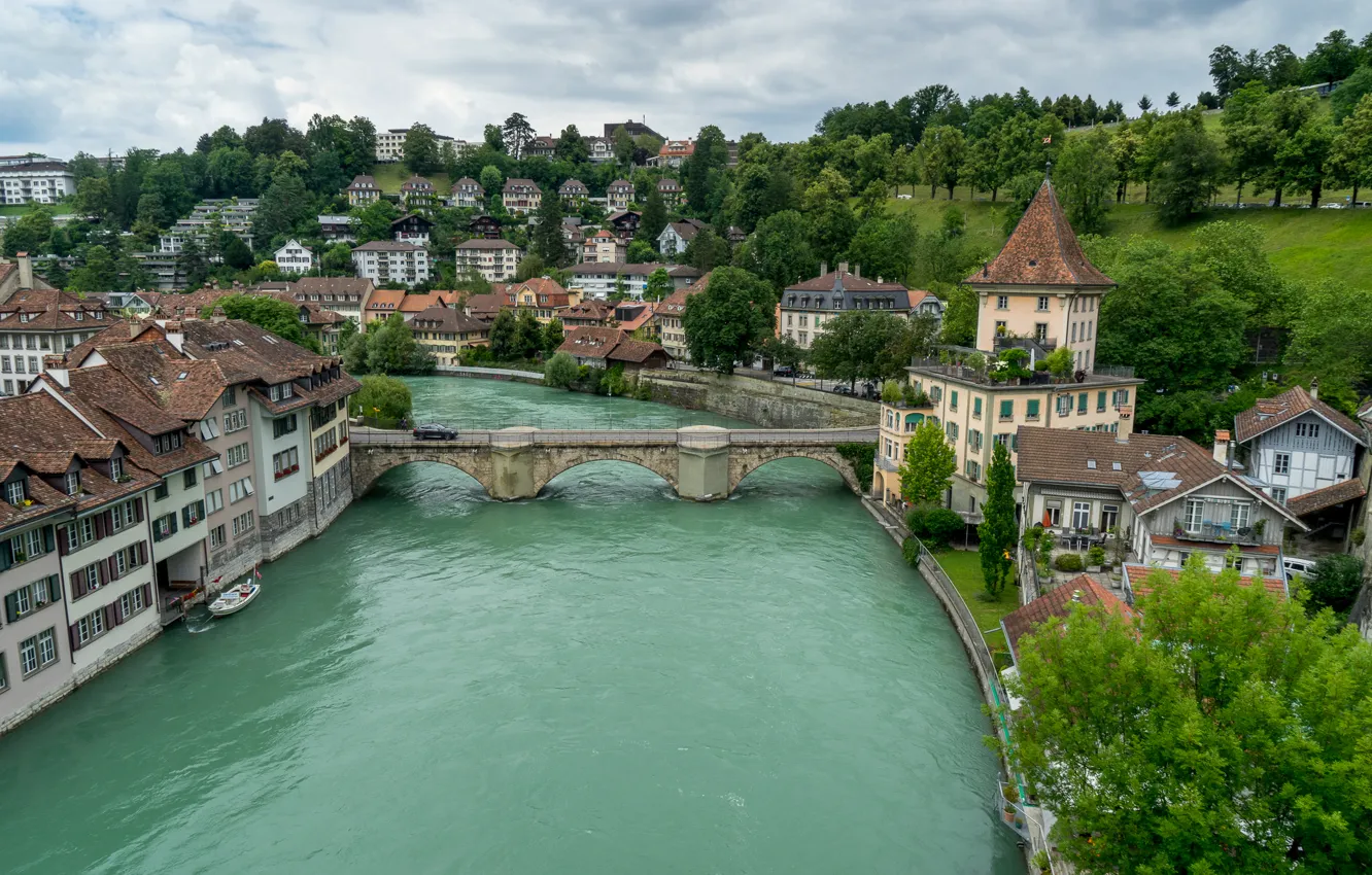 Photo wallpaper bridge, river, building, Switzerland, Switzerland, Bern, Bern, Aare river