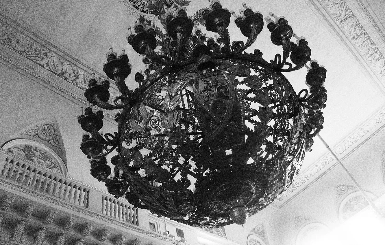Photo wallpaper Style, The Hermitage, Chandelier, Interior, Black And White