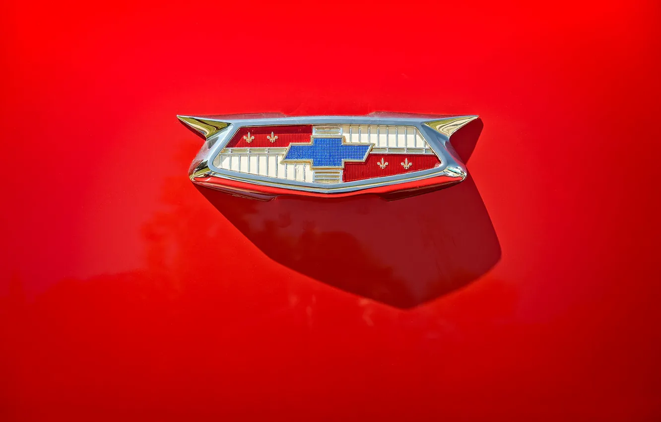 Photo wallpaper Chevrolet, emblem, red background