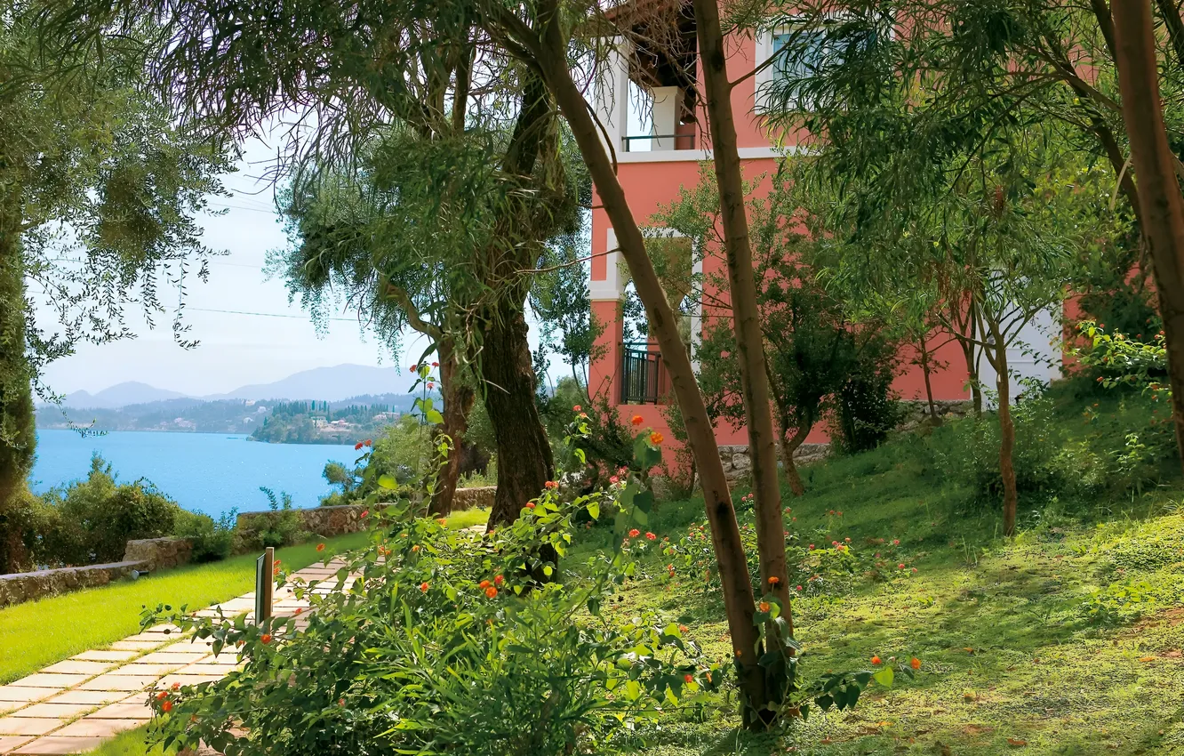 Photo wallpaper sea, nature, Greece, house, house, sea, nature, Greece