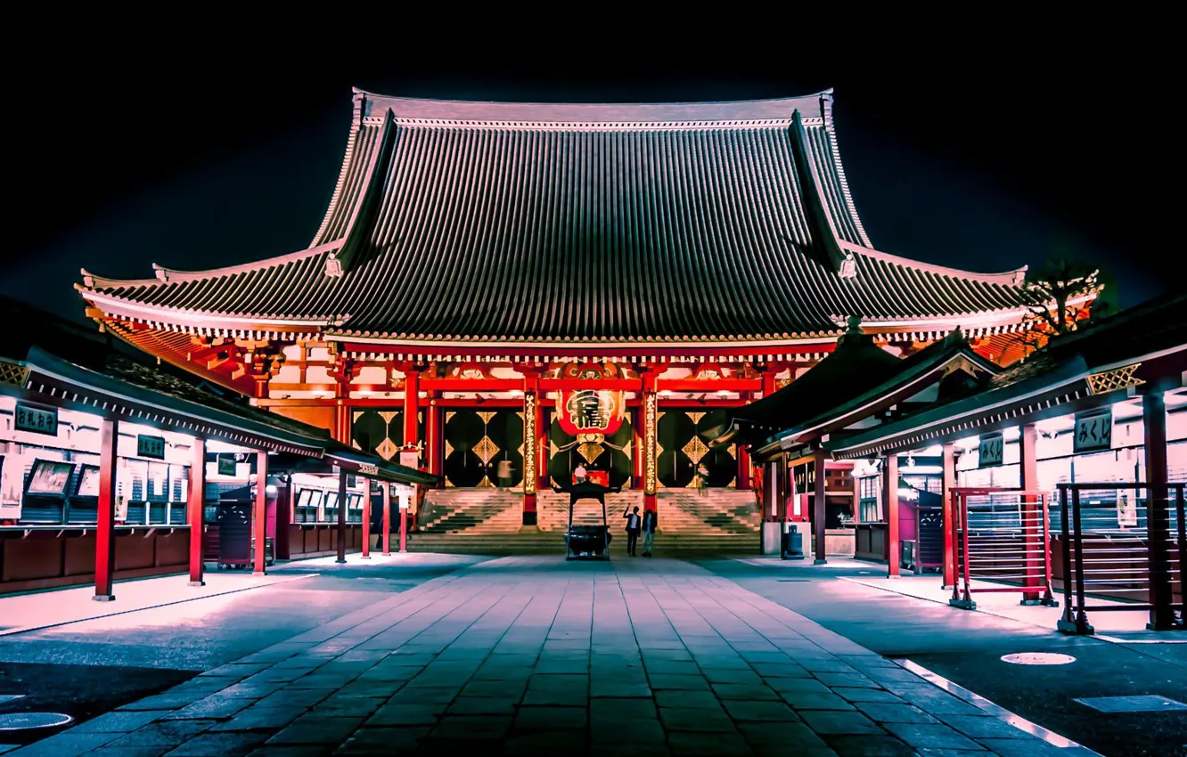 Photo wallpaper Tokyo, Japan, night street, the Senso-JI temple, Senso-ji supplied with