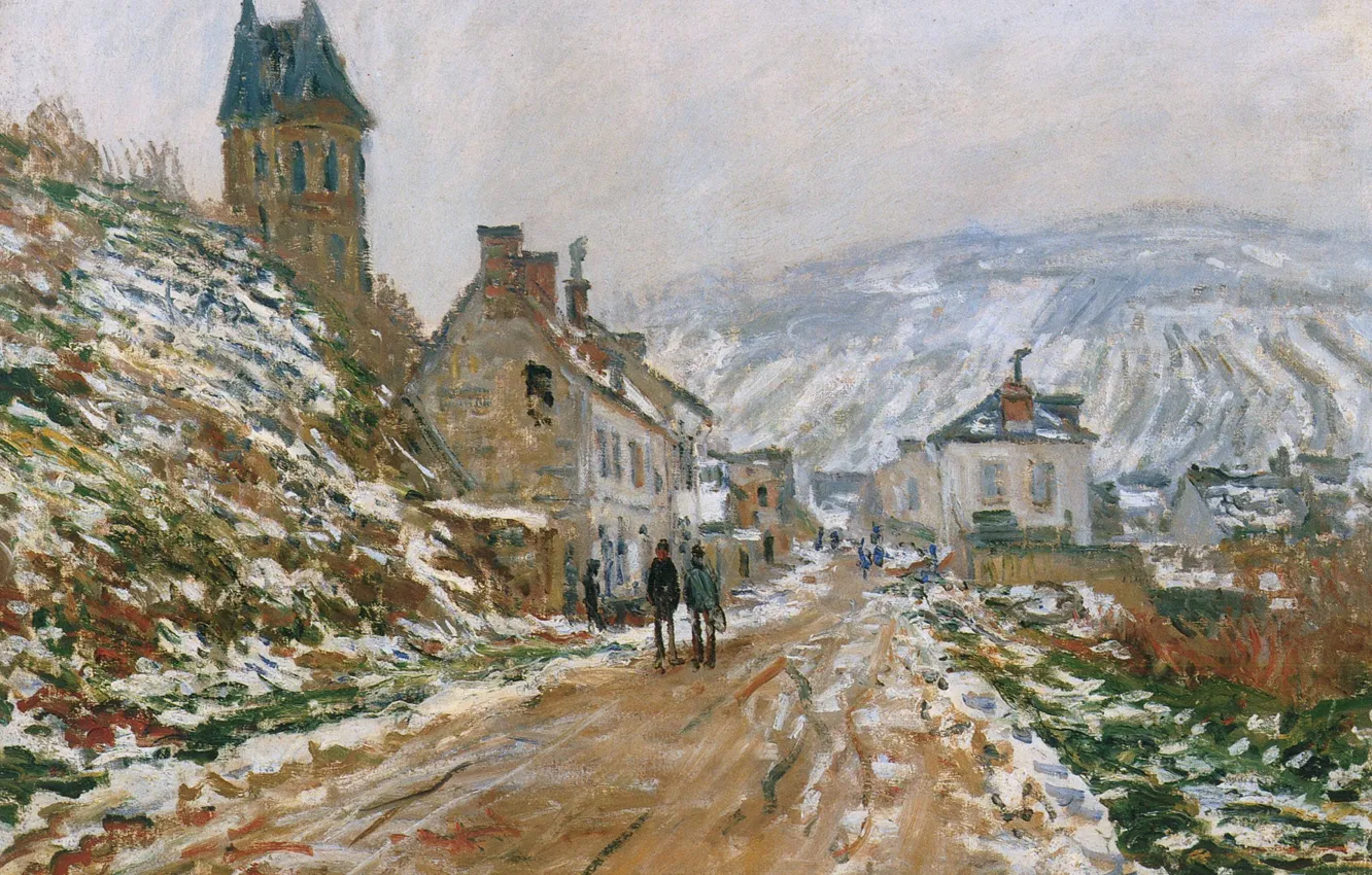 Photo wallpaper landscape, picture, Claude Monet, The road in Vétheuil in Winter