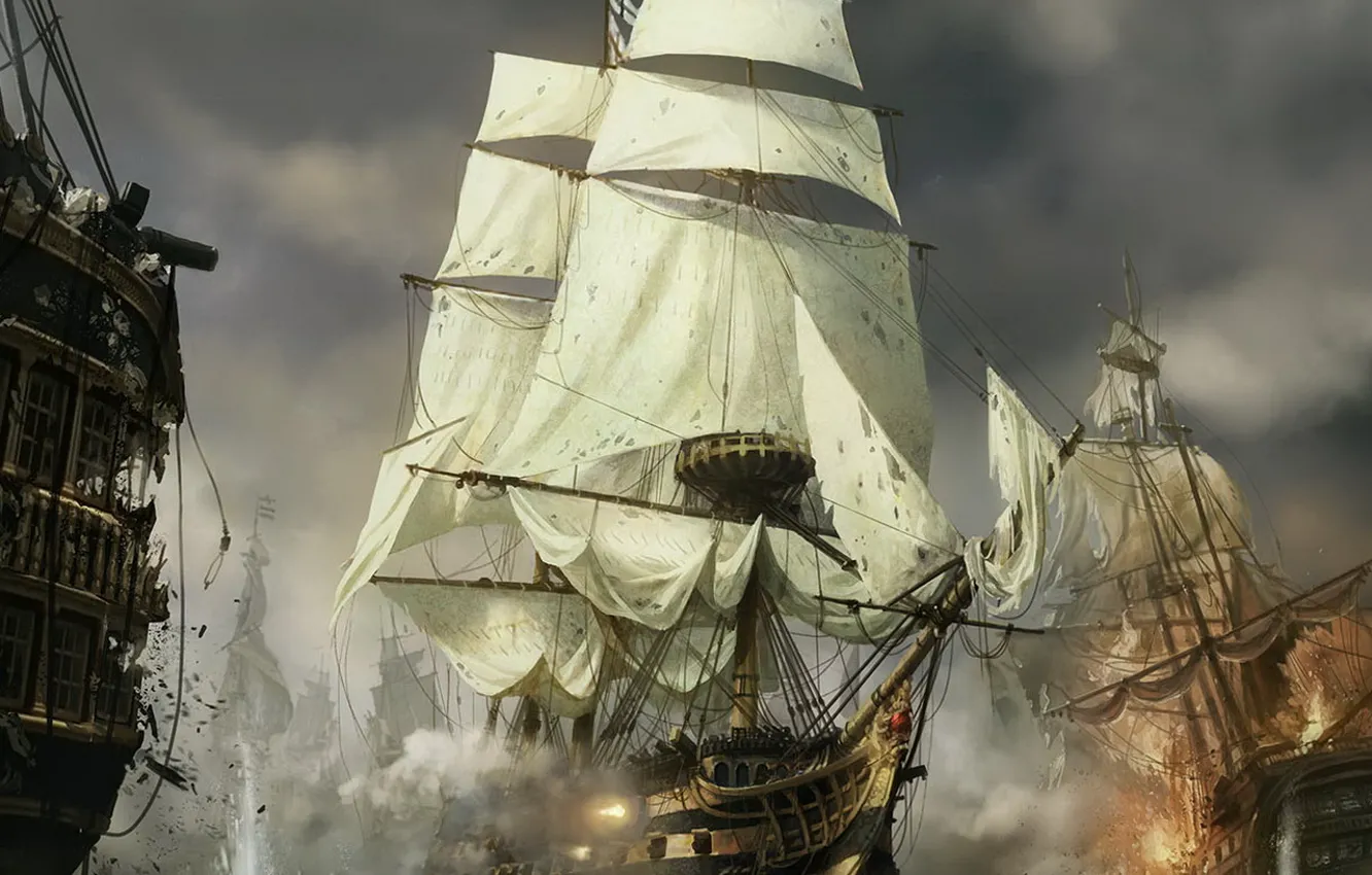 Photo wallpaper Ship, the battle, Total War