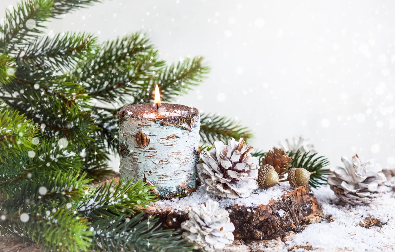 Photo wallpaper snow, decoration, tree, New Year, Christmas, Christmas, balls, decoration