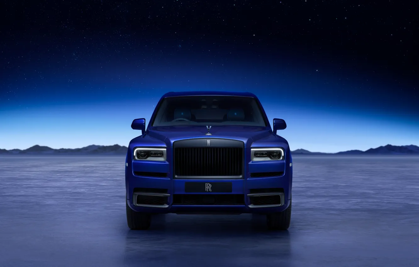 Photo wallpaper Rolls-Royce, front view, Cullinan, Rolls-Royce Cullinan Black Badge Blue Shadow