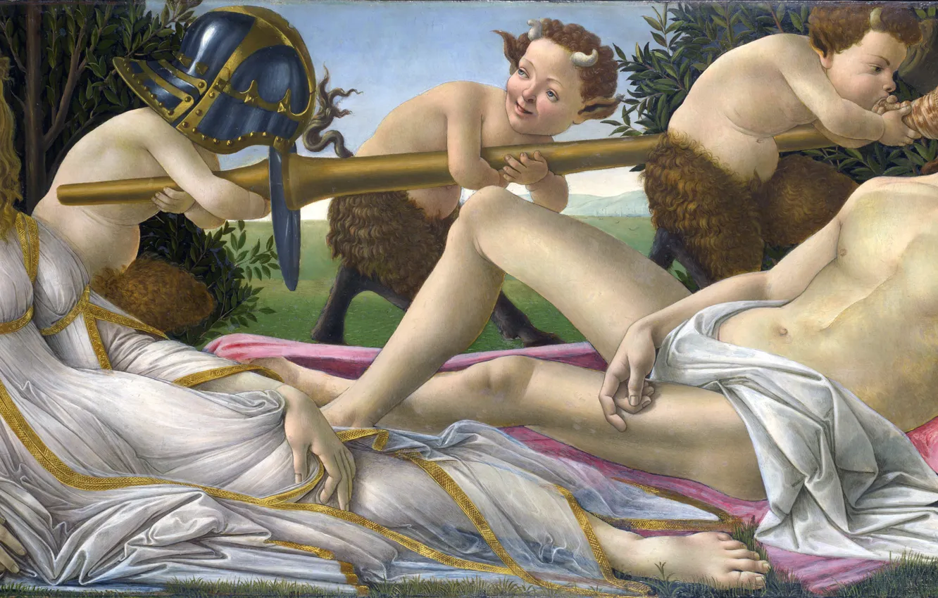 Photo wallpaper picture, mythology, Sandro Botticelli, Venus and Mars