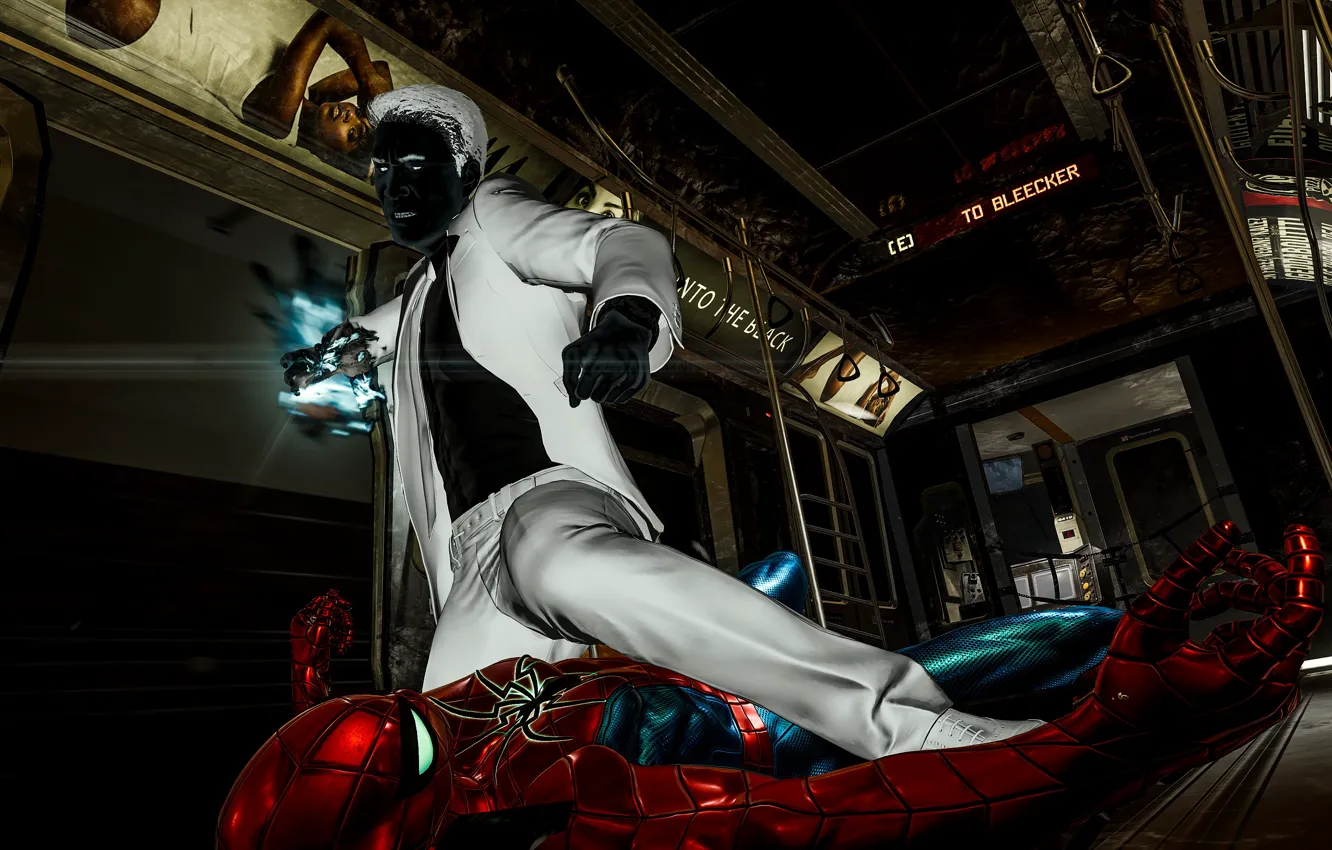 Photo wallpaper metro, advertising, fight, guy, the battle, Spider-Man, PS4, Spider - man