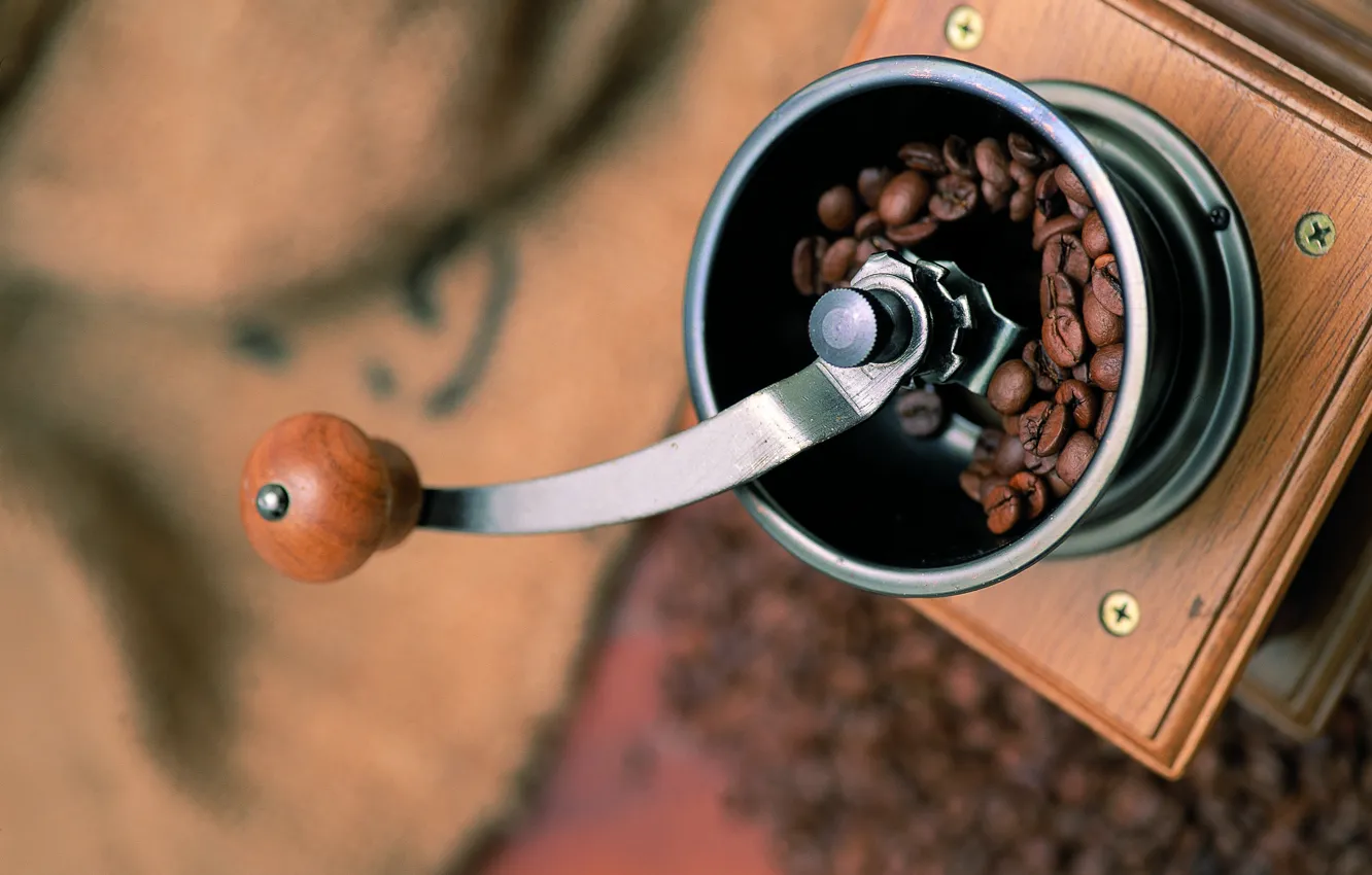 Photo wallpaper coffee, grain, coffee grinder