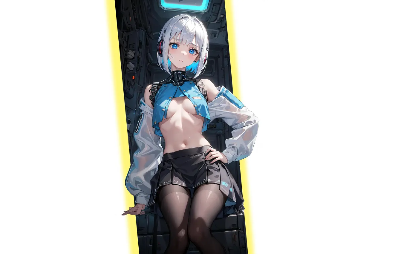 Photo wallpaper space, Halo, hot, sexy, boobs, anime, blue eyes, short hair