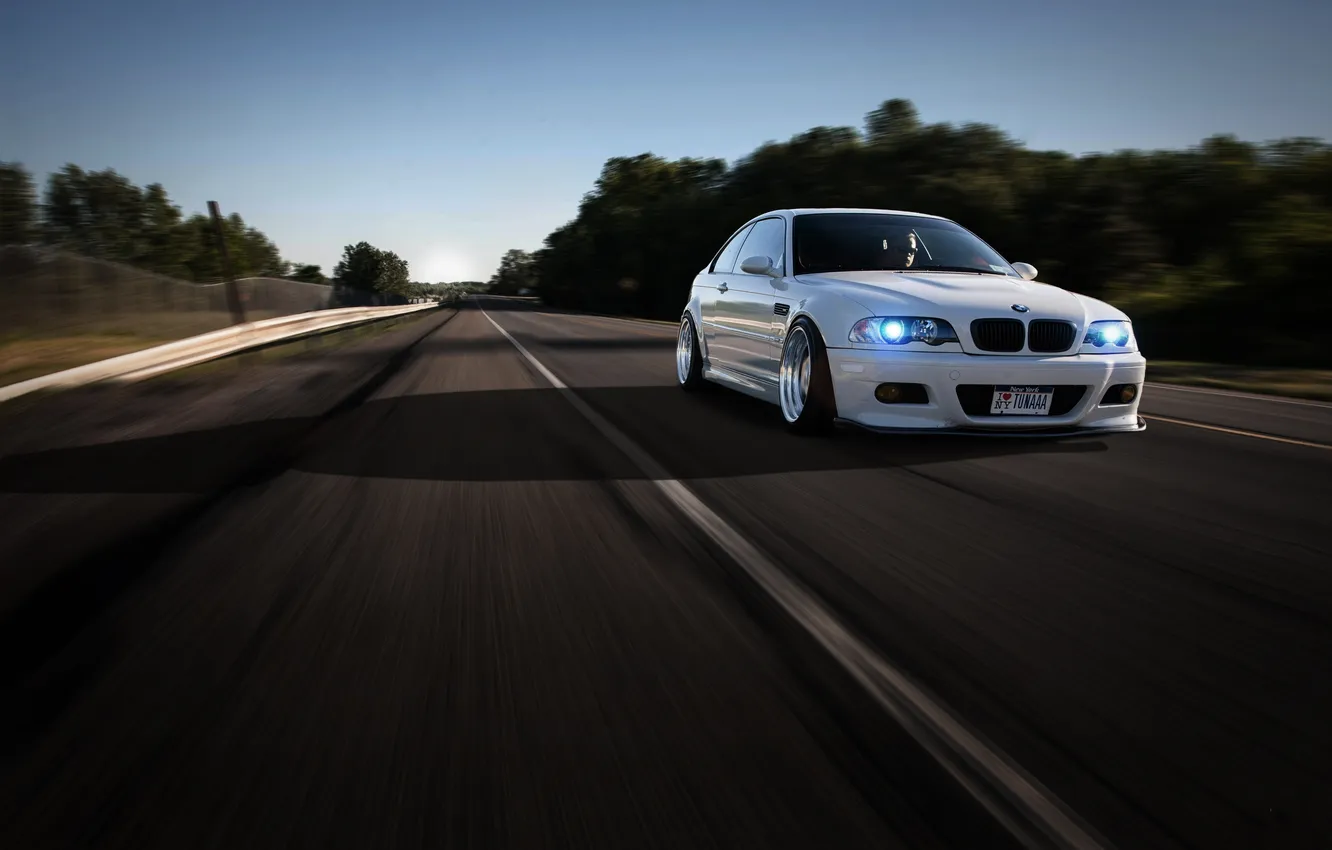 Photo wallpaper road, white, markup, BMW, speed, shadow, BMW, white