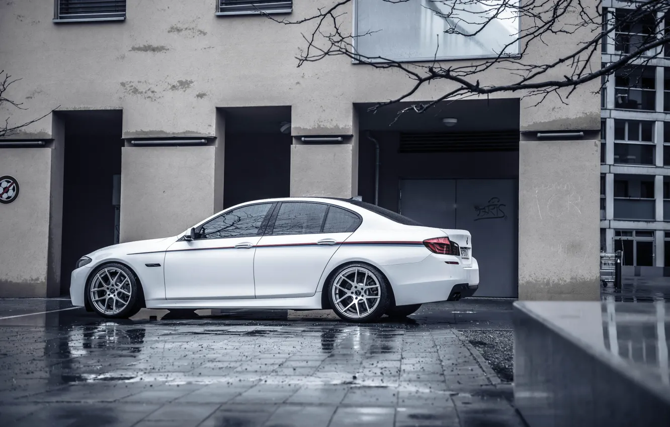 Photo wallpaper BMW, BMW, Drives, F10, Side, Overcast, Concave