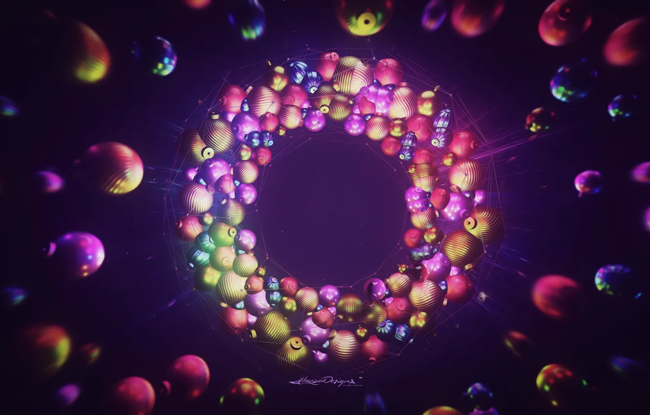 Photo wallpaper balls, rendering, Happy Christmas, Christmas игрушкиlacza