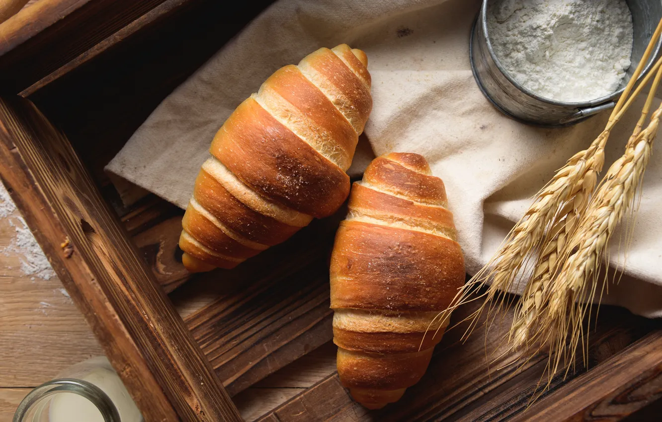 Photo wallpaper spikelets, flour, croissant