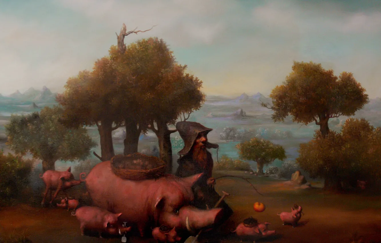 Photo wallpaper pig, dwarf, pigs, Surrealism, Lazarev I. A
