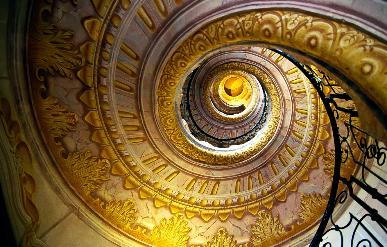 Photo wallpaper patterns, spiral, Ladder, railings, gold
