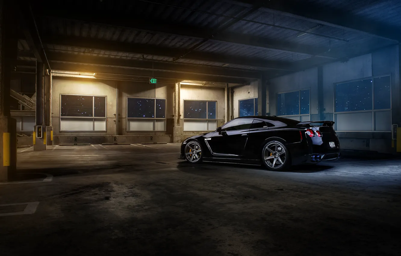 Photo wallpaper Nissan, GT-R, black, parking, garage, r35