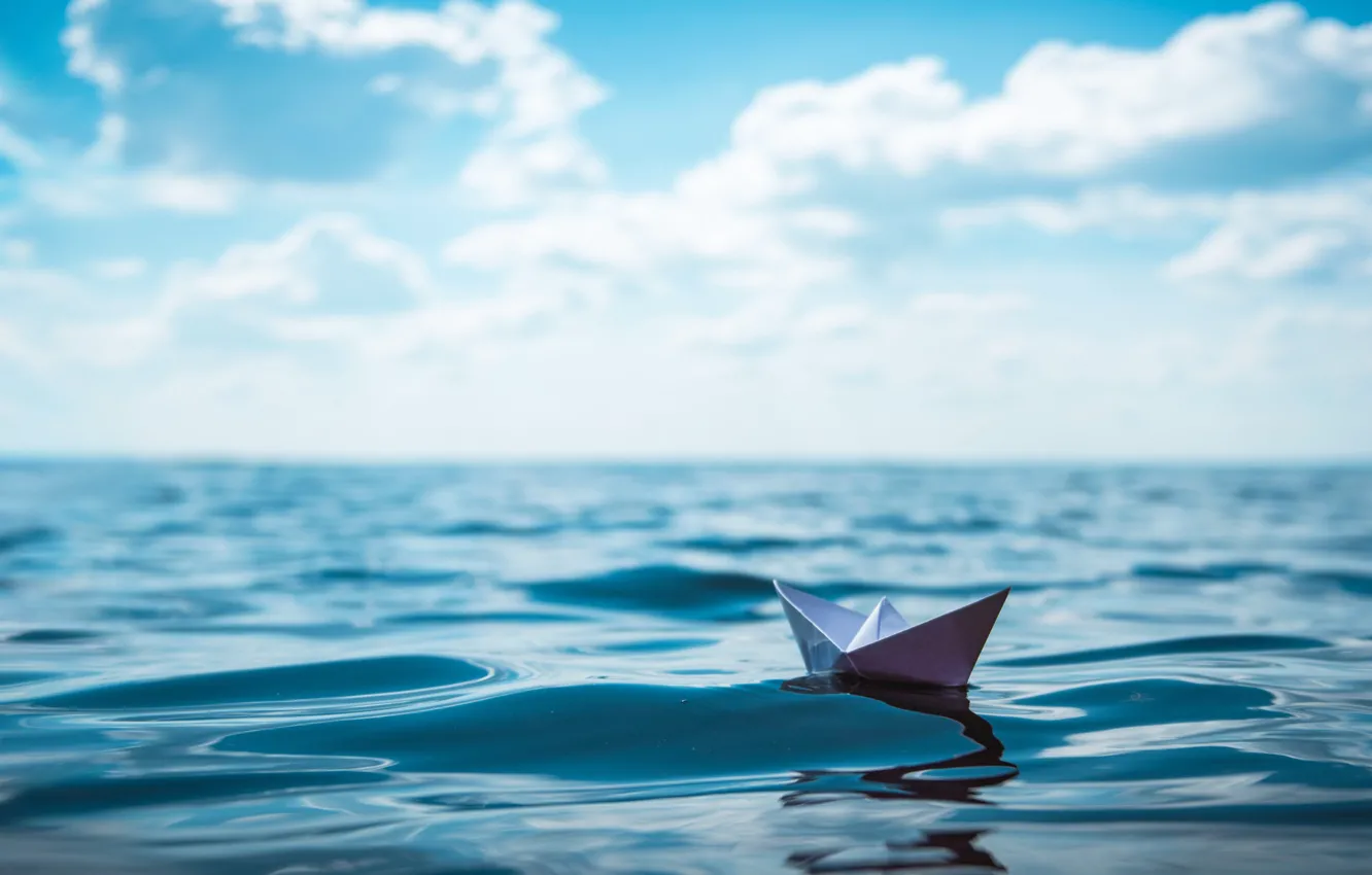 Photo wallpaper ocean, water, paper boat