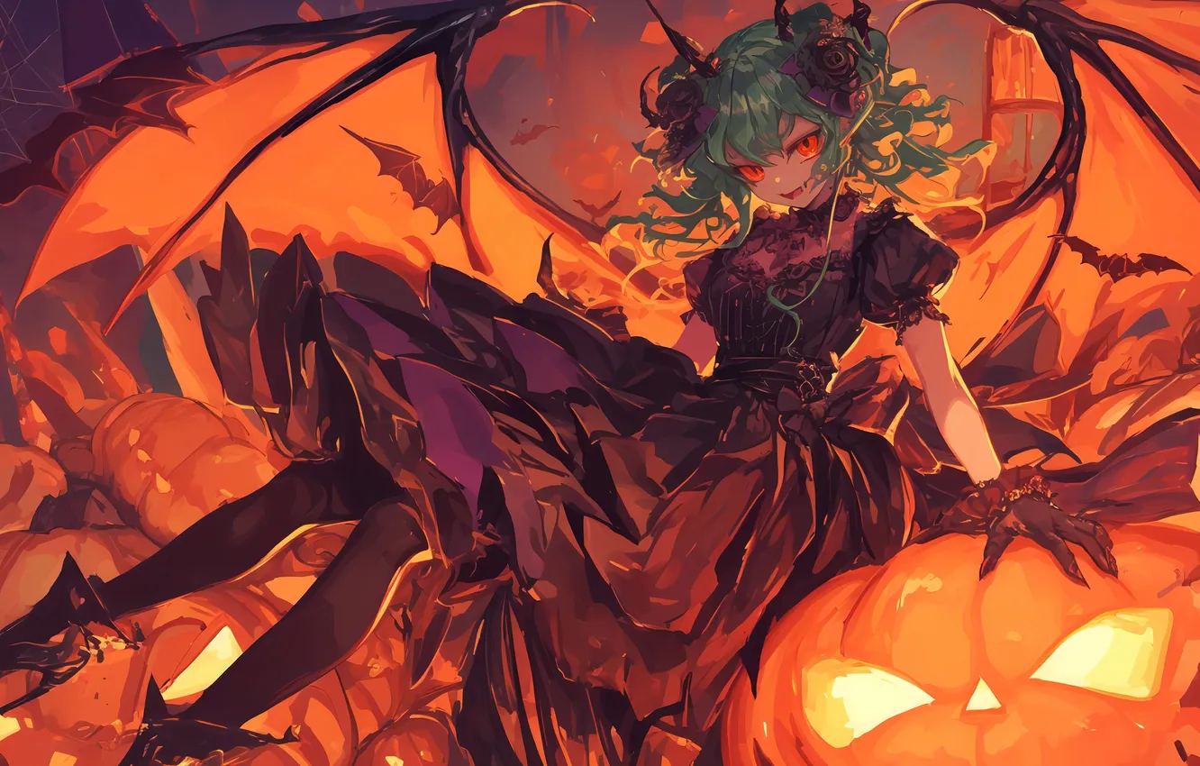 Photo wallpaper autumn, holiday, pumpkin, Halloween, Halloween, AI art, neural network