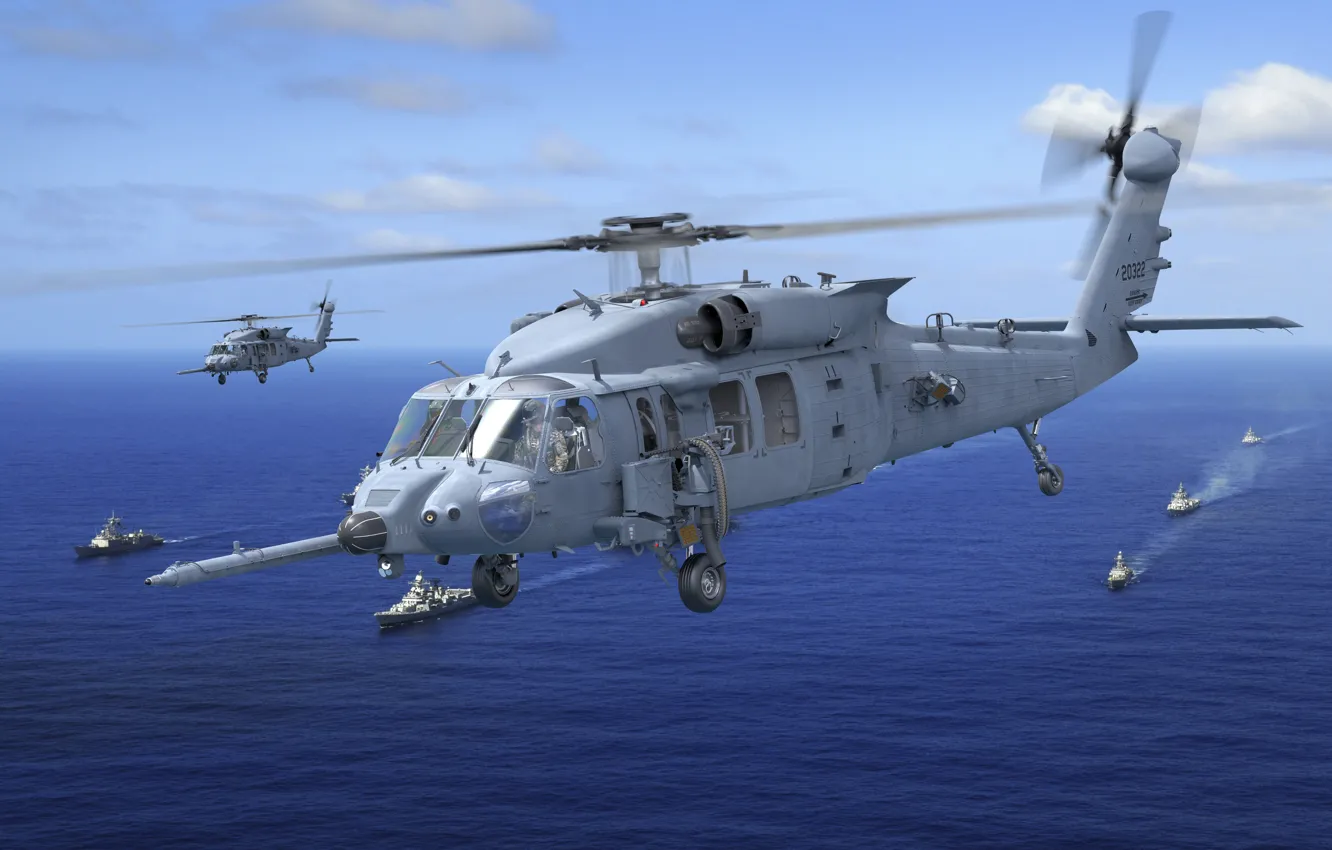 Photo wallpaper sea, ship, Pave Hawk, multi-purpose helicopter, Sikorsky HH-60