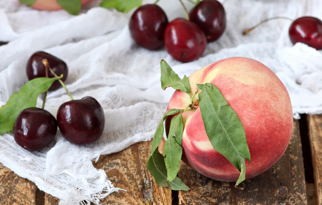 Photo wallpaper cherry, fruit, peaches