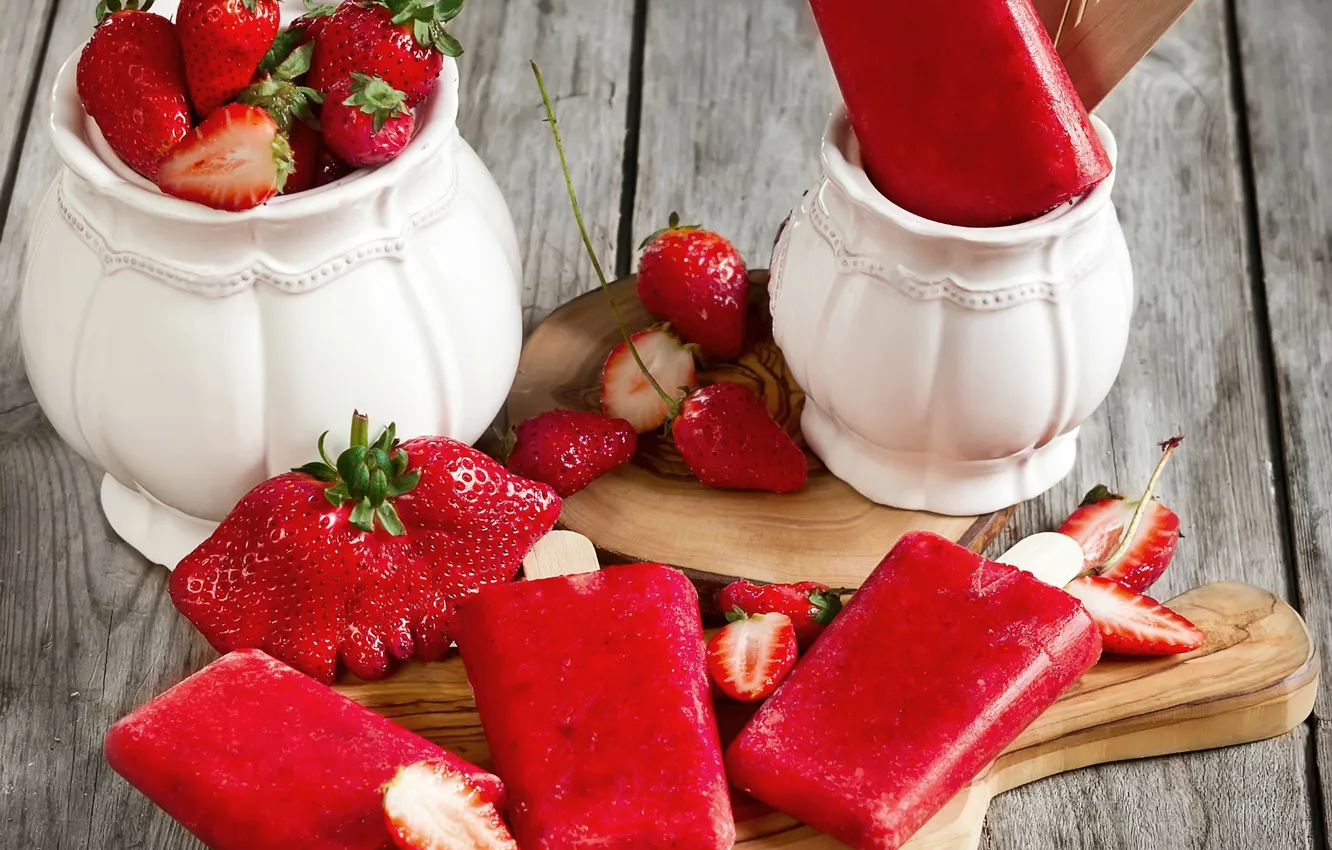 Photo wallpaper berries, strawberry, ice cream, dessert