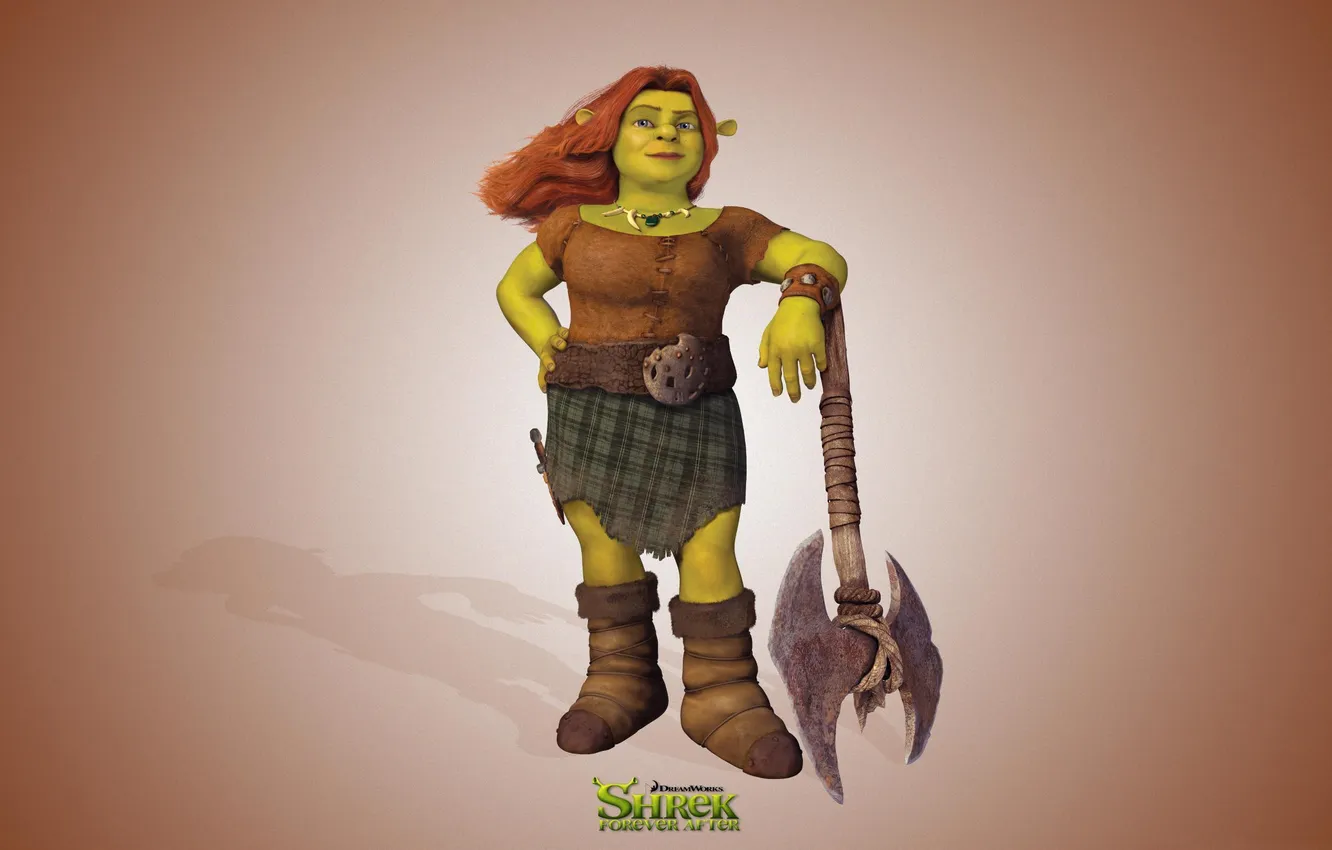 Photo wallpaper cartoon, warrior, axe, warrior, Shrek, Fiona
