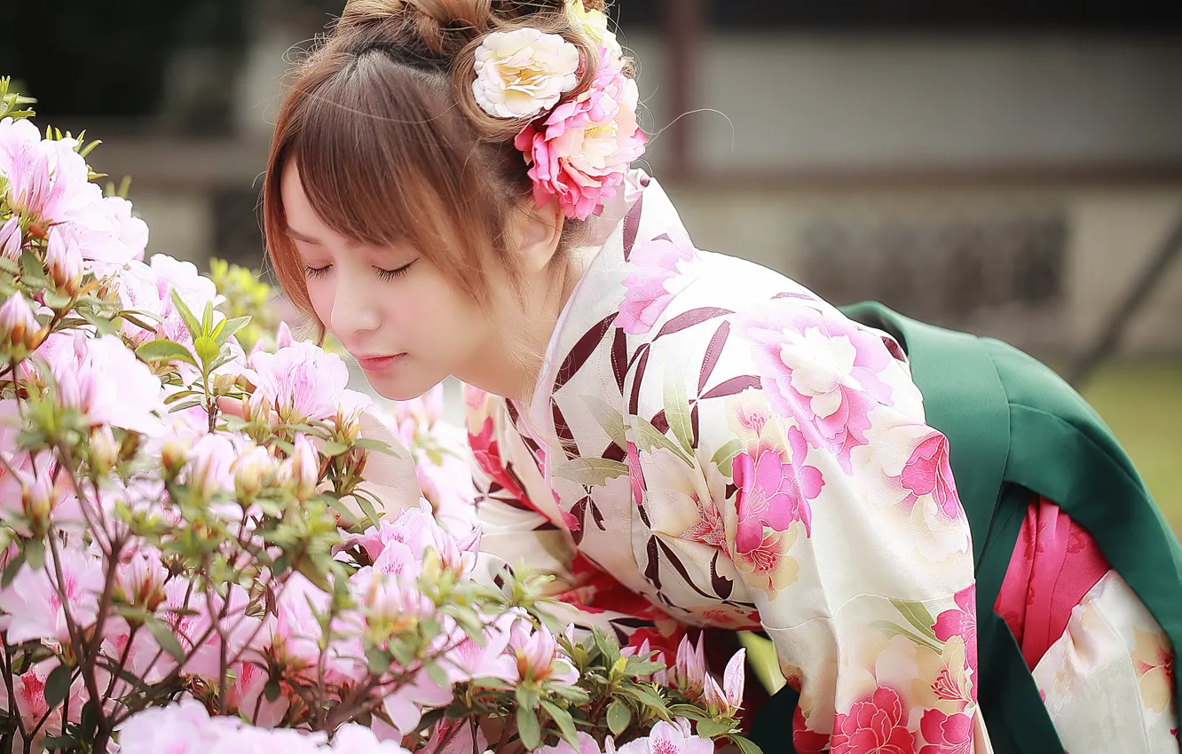Photo wallpaper flowers, kimono, East, Brode十三